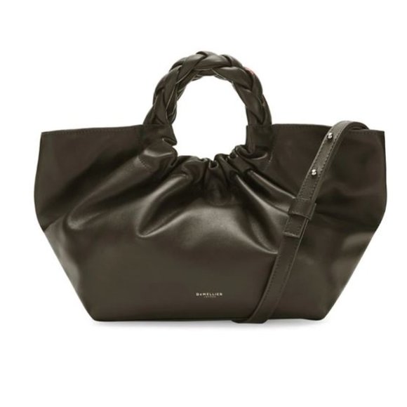 DeMellier Handbags - DeMellier Midi Los Angeles Leather Braided Crossbody Tote Moss Green
